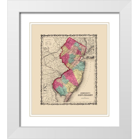 New Jersey - Johnson 1860 White Modern Wood Framed Art Print with Double Matting by Johnson