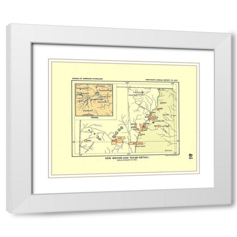 New Mexico - Texas - Detail - Hoen 1896 White Modern Wood Framed Art Print with Double Matting by Hoen