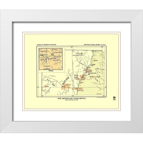 New Mexico - Texas - Detail - Hoen 1896 White Modern Wood Framed Art Print with Double Matting by Hoen