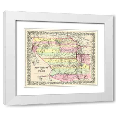 New Mexico, Utah Territories - Colton 1856 White Modern Wood Framed Art Print with Double Matting by Colton