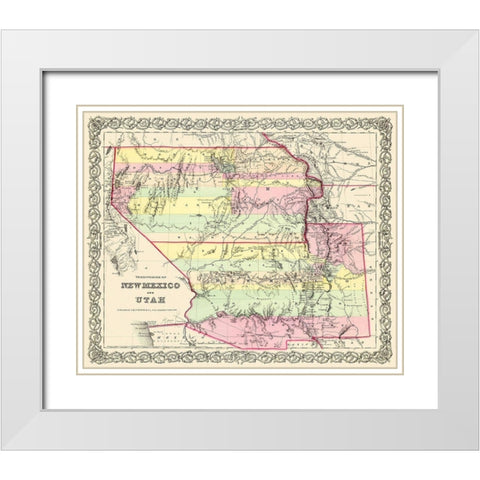 New Mexico, Utah Territories - Colton 1856 White Modern Wood Framed Art Print with Double Matting by Colton