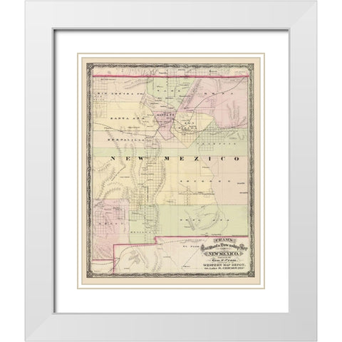 New Mexico Territory - Cram 1875 White Modern Wood Framed Art Print with Double Matting by Cram