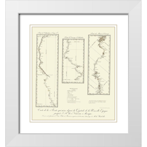 New Mexico Routes - von Humbolt 1807 White Modern Wood Framed Art Print with Double Matting by von Humbolt