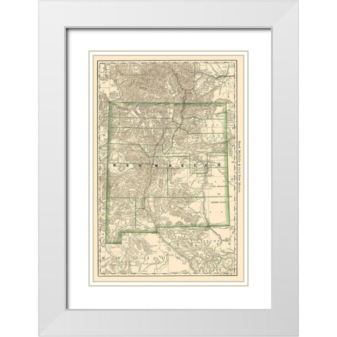 New Mexico - Rand McNally 1879 White Modern Wood Framed Art Print with Double Matting by Rand McNally