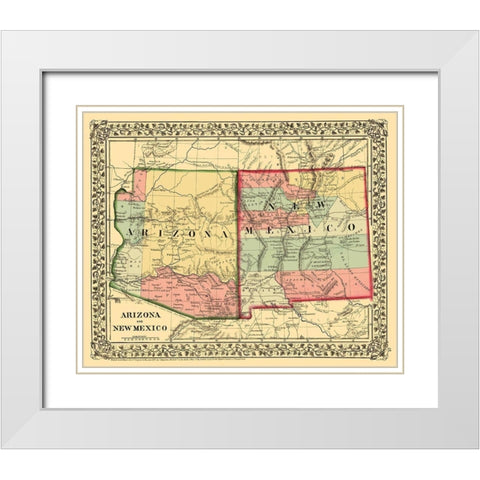 New Mexico, Arizona - Mitchell 1867 White Modern Wood Framed Art Print with Double Matting by Mitchell