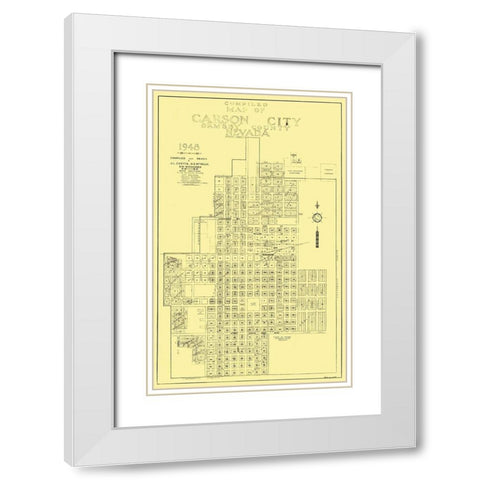Carson City Nevada Plat - Curtis 1948 White Modern Wood Framed Art Print with Double Matting by Curtis