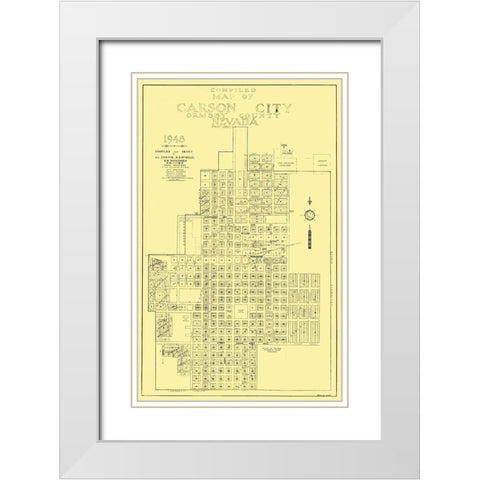 Carson City Nevada Plat - Curtis 1948 White Modern Wood Framed Art Print with Double Matting by Curtis