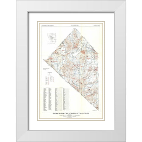 Esmeralda County Minerals Nevada Mines - USGS 1945 White Modern Wood Framed Art Print with Double Matting by USGS