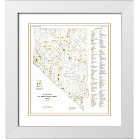 Gold Producing Districts Nevada Mines - Bonham White Modern Wood Framed Art Print with Double Matting by Bonham