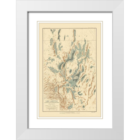 Lake Lahontan Nevada California - Bien 1892 White Modern Wood Framed Art Print with Double Matting by Bien