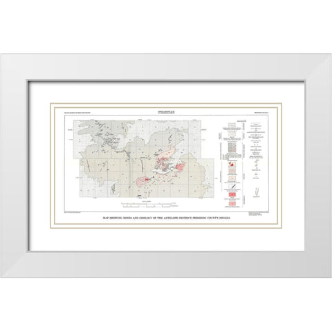 Antelope District Pershing County NV Mines White Modern Wood Framed Art Print with Double Matting by USGS