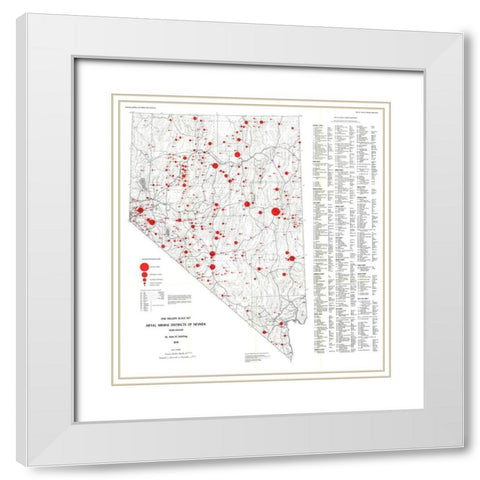 Metal Mining Districts Nevada Mines White Modern Wood Framed Art Print with Double Matting by Schilling