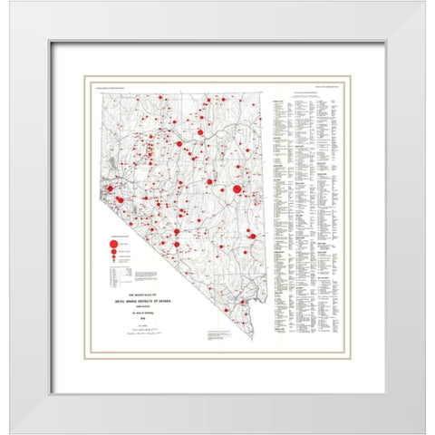 Metal Mining Districts Nevada Mines White Modern Wood Framed Art Print with Double Matting by Schilling