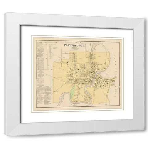 Plattsburgh New York - Beers 1869 White Modern Wood Framed Art Print with Double Matting by Beers