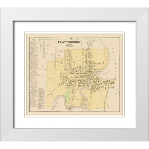 Plattsburgh New York - Beers 1869 White Modern Wood Framed Art Print with Double Matting by Beers