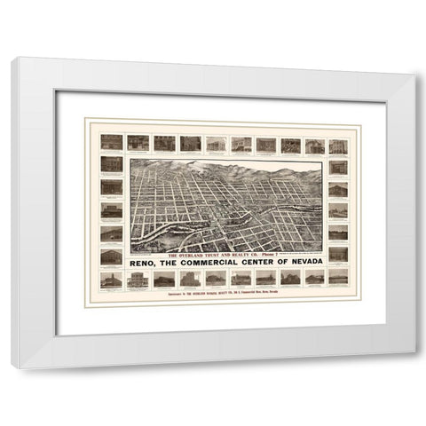 Reno Nevada - Brown 1907  White Modern Wood Framed Art Print with Double Matting by Brown
