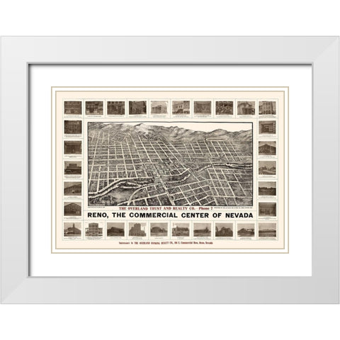 Reno Nevada - Brown 1907  White Modern Wood Framed Art Print with Double Matting by Brown