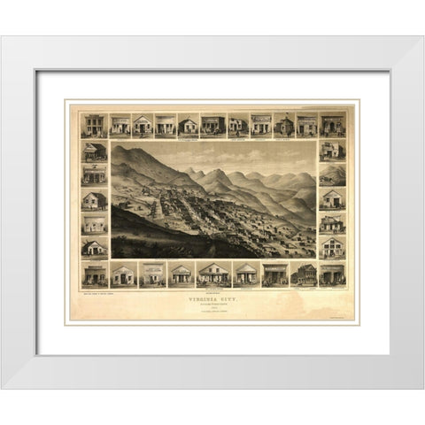 Virginia City Nevada - Kuchel 1861 White Modern Wood Framed Art Print with Double Matting by Kuchel