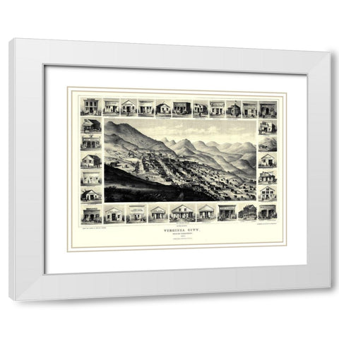 Virginia City Nevada - Brown 1861 White Modern Wood Framed Art Print with Double Matting by Brown