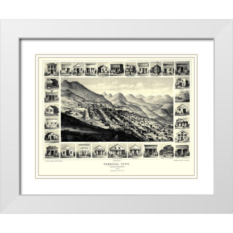 Virginia City Nevada - Brown 1861 White Modern Wood Framed Art Print with Double Matting by Brown