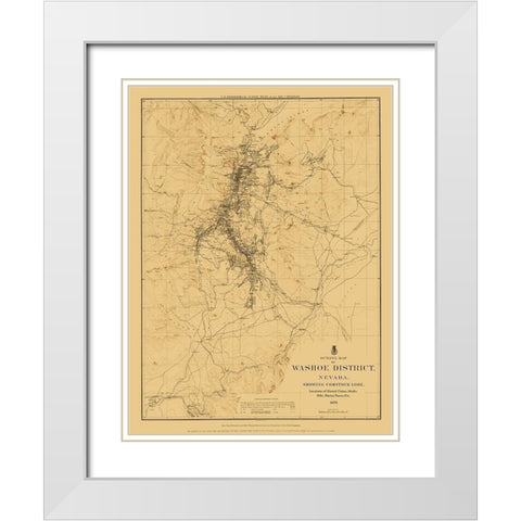 Washoe District Outline Comstock Lode Nevada White Modern Wood Framed Art Print with Double Matting by USGS