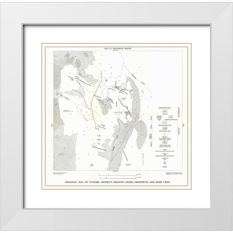 Wonder District Mines Prospects Veins NV White Modern Wood Framed Art Print with Double Matting by USGS