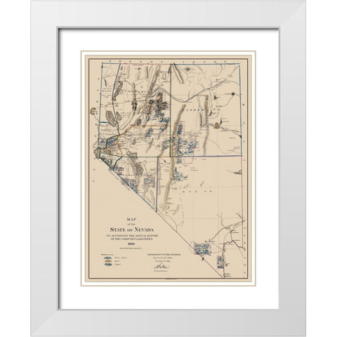 Gold Silver Copper Mines Nevada - USGS 1866 White Modern Wood Framed Art Print with Double Matting by USGS