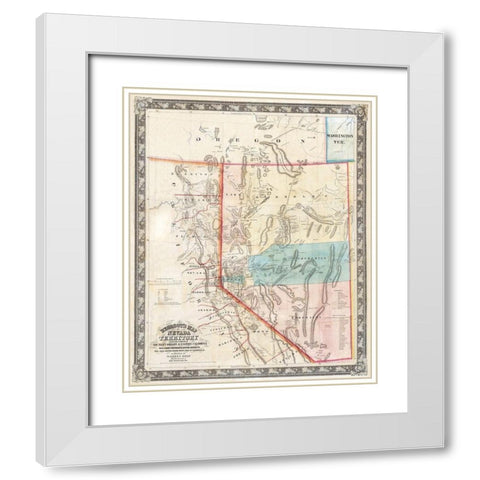Nevada - Rand McNally 1897 White Modern Wood Framed Art Print with Double Matting by Rand McNally