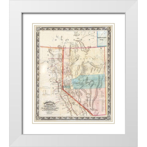 Nevada - Rand McNally 1897 White Modern Wood Framed Art Print with Double Matting by Rand McNally