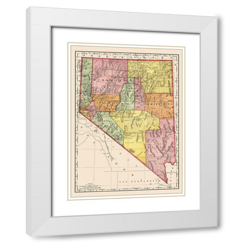 Nevada - Rand McNally 1893 White Modern Wood Framed Art Print with Double Matting by Rand McNally