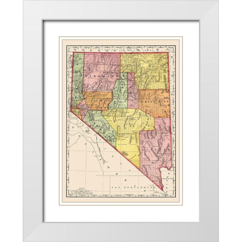 Nevada - Rand McNally 1893 White Modern Wood Framed Art Print with Double Matting by Rand McNally