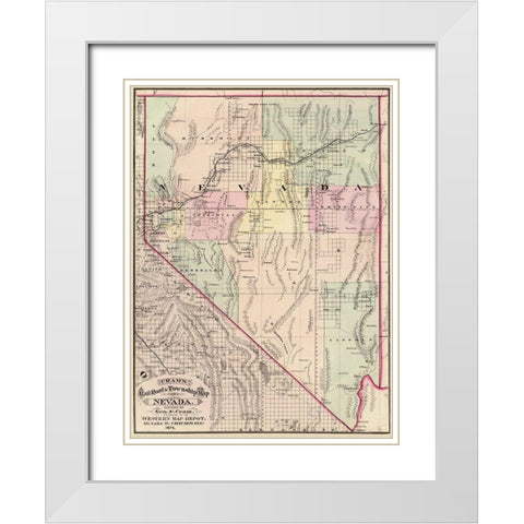 Nevada Railroads and Townships - Cram 1875 White Modern Wood Framed Art Print with Double Matting by Cram
