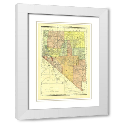 Nevada - Rand McNally 1893 White Modern Wood Framed Art Print with Double Matting by Rand McNally