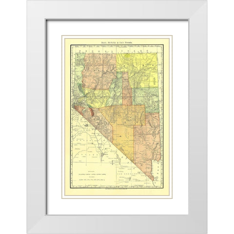 Nevada - Rand McNally 1893 White Modern Wood Framed Art Print with Double Matting by Rand McNally