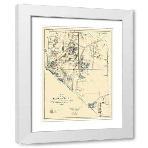 Mining Nevada - General Land Office 1866 White Modern Wood Framed Art Print with Double Matting by General Land Office