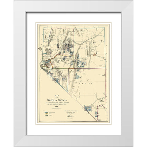 Mining Nevada - General Land Office 1866 White Modern Wood Framed Art Print with Double Matting by General Land Office