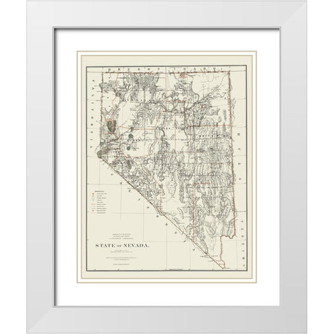 Nevada - USGLO 1879 White Modern Wood Framed Art Print with Double Matting by USGLO