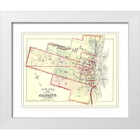 Albany New York Outline and Index - Hopkins 1876 White Modern Wood Framed Art Print with Double Matting by Hopkins