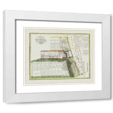 Albany New York - Merchant 1828 White Modern Wood Framed Art Print with Double Matting by Merchant