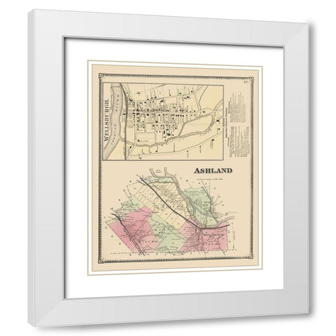 Ashland New York - Beers 1869 White Modern Wood Framed Art Print with Double Matting by Beers