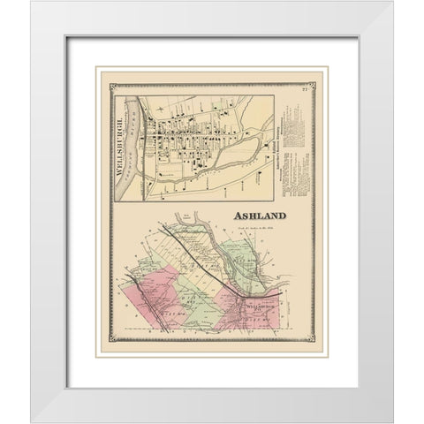 Ashland New York - Beers 1869 White Modern Wood Framed Art Print with Double Matting by Beers