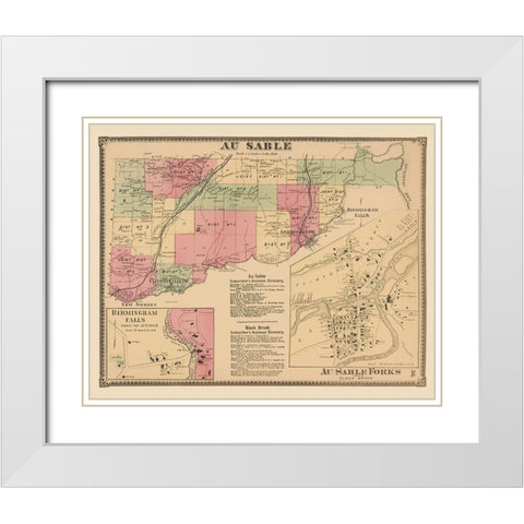 Au Sable New York - Beers 1869 White Modern Wood Framed Art Print with Double Matting by Beers