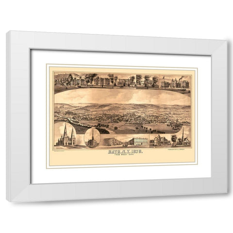 Bath New York - Corbin 1878  White Modern Wood Framed Art Print with Double Matting by Corbin