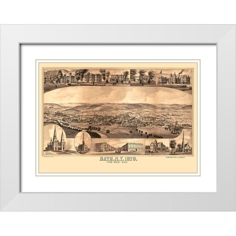 Bath New York - Corbin 1878  White Modern Wood Framed Art Print with Double Matting by Corbin