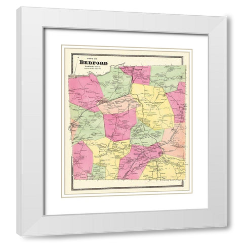 Bedford New York Landowner - Beers 1868 White Modern Wood Framed Art Print with Double Matting by Beers