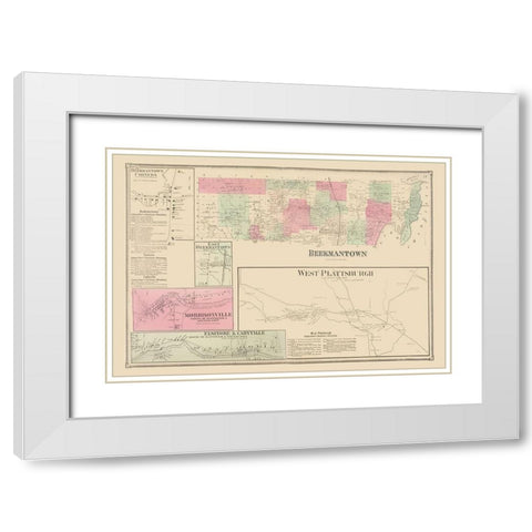Beekmantown New York Landowner - Beers 1869 White Modern Wood Framed Art Print with Double Matting by Beers