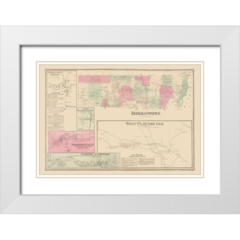 Beekmantown New York Landowner - Beers 1869 White Modern Wood Framed Art Print with Double Matting by Beers