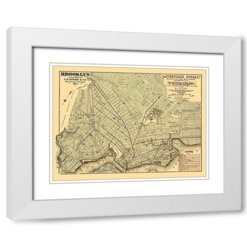 Brooklyn City Railroad Co - Beers 1874 White Modern Wood Framed Art Print with Double Matting by Beers