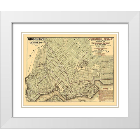 Brooklyn City Railroad Co - Beers 1874 White Modern Wood Framed Art Print with Double Matting by Beers