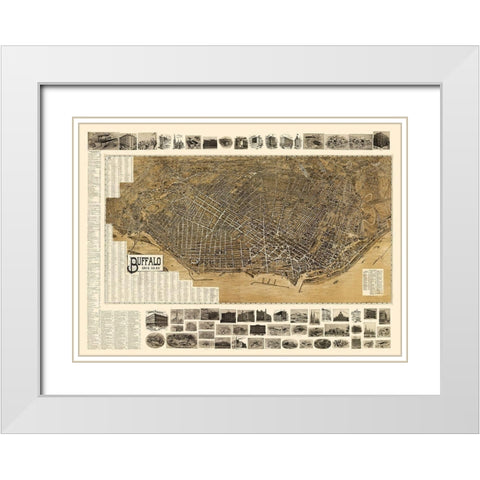 Buffalo New York - Landis 1902 White Modern Wood Framed Art Print with Double Matting by Landis